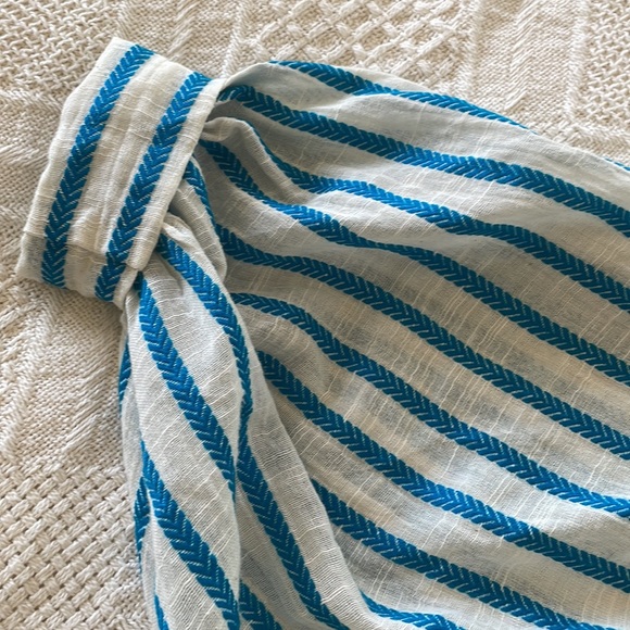 Free People UK Kimono Style Lightweight Cotton Blend Top Turquoise White Striped - Picture 5 of 6